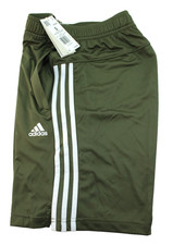 NWT ADIDAS 3-Stripe Men's Small Olive / White Stripes 2 Zippered Pockets Shorts