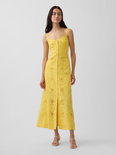 NEW - GAP, Linen-Blend Embroidered Button-Front Cami Maxi Dress SALE OFF