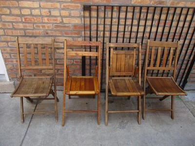 4 Vintage Wood Folding FUNERAL/CHURCH Lawn Chair Wooden Slat