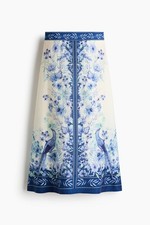 H M WOMEN Linen-blend maxi skirt Cream/Blue floral 1321372001