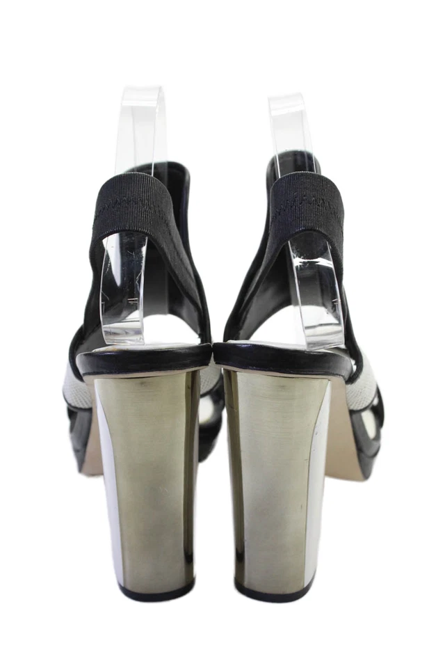 BCBG Max Azria Mujer Cuero Detalle Panel Puntera Abierta Tacones Blanco Talla 10 Foto 3 de 4