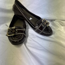 Franco Sarto Kody Ballet Flats Loafers Brown Patent Leather Womens 6 M Buckle