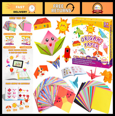 Kids Origami Paper Craft Kit - 208 Colorful Sheets, Guide Book, DIY Art Supplies