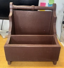 Vintage Real Wood Magazine Caddy Rack Brown For Magazines Papers Records Albums