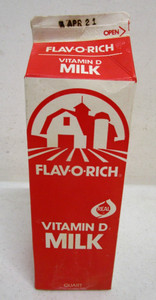 1982 VINTAGE 1980's FLAV-O-RICH VITAMIN D MILK CARTON EMPTY