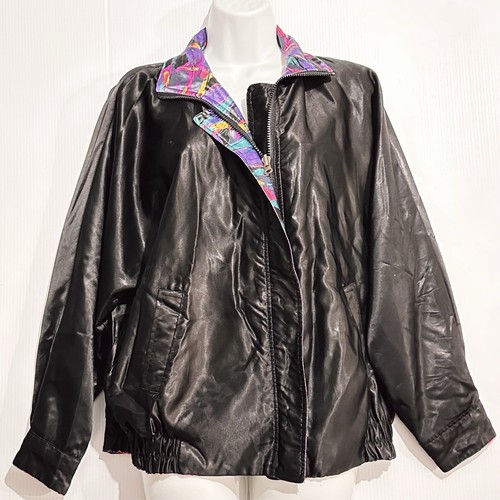 Chaqueta de bombardero reversible olímpica vintage 1988 de Seúl patrón abstracto negra satinada - Imagen 10 de 24
