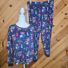 Disney Women's Stitch Winter Holiday Christmas Fleece 2-Piece Pajamas Large