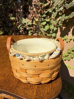 Longaberger Small Basket Spring Floral Liner With Fruit Medley Pottery Ramekin