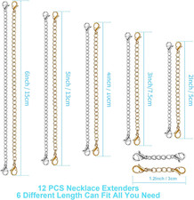 12 PCS Necklace Extenders - Stainless Steel Necklace Extension Chain for Jewelry