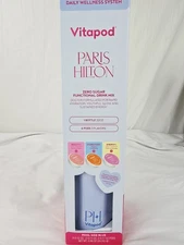 Paris Hilton x Vitapod 22oz Water Bottle & 6 Drink Mix Pod Pool Side Blue New
