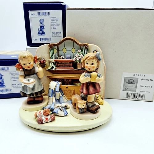 Goebel Quilting Bee Hummelscape Bee Hopeful Little Knitter Figurines in Box COA 
