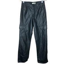 TGLA Black Faux Leather Cargo Pants High Rise Straight Leg PW2004578 Womens 1/25