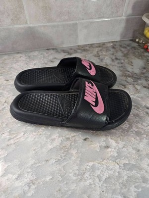 Nike Benassi JDI Women's Slide Sandals Black Vivid Pink Size 5 343881-061 Fair 