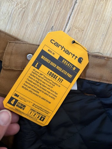 Carhartt Pants Mens XL Tall Washed Duck Insulated Brown Loose Fit Workwear - Picture 3 of 3