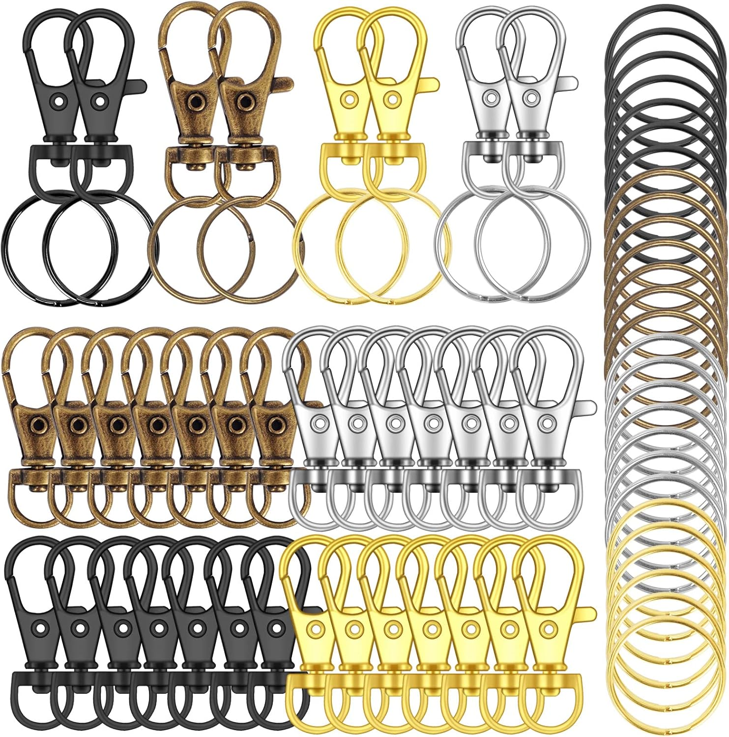 120PCS Premium Swivel Lanyard Snap Hook with Key Rings (Multicolor)