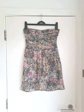 Mango MNG Bandeau Dress Mini Size M Strapless Multicolour Floral Butterfly  Bird