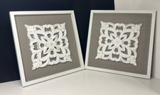 2Pc Rustic Farmhouse Wood Wall Art Floral Panels White Gray
