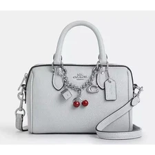 COACH Mini Rowan Crossbody Bag Charm CBJ15 Silver/Ice Blue 2way Leather New