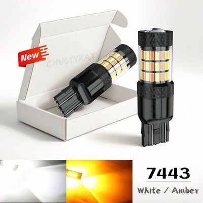 2pc 7443 7440 7444 LED Turn Signal Switchback White/Amber DRL Parking Light Bulb