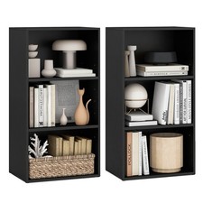 2 PCS 3 Tier Open Shelf Bookcase Multi-functional Storage Display Cabinet Black