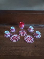 Vintage Chilton Toys Tea Set Red/White Lot of 12 Pcs Incomplete USA