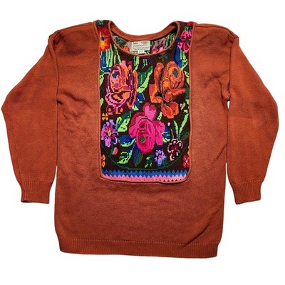 Vintage Dona Cristina Sweater Hand Woven OS Womens Floral Knit 80 90 Cottagecore