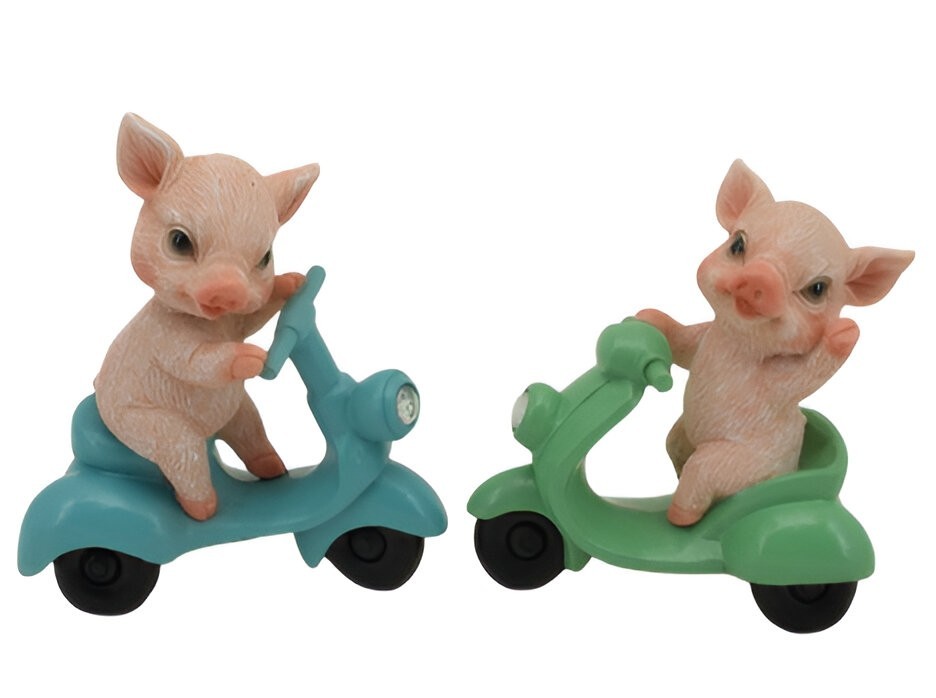 Décoration cochons sur moto sculpture artisanale en fonte d'art 25cm