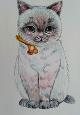 Acquerello gatto ACEO dell'autore originale 3,5"х2,5" 9x6cm non stampabile