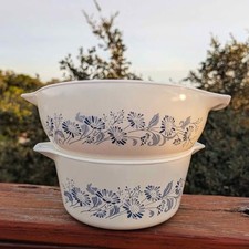 (2) Vintage Pyrex Colonial Mist Blue White floral Casserole dishes / bowls 9" 8"