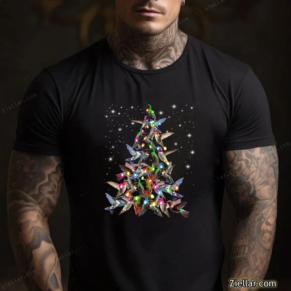 Смешной колибри рождественская елка рубашка, птица любитель Merry Xmas футболка унисекс - Изображение 4 из 4