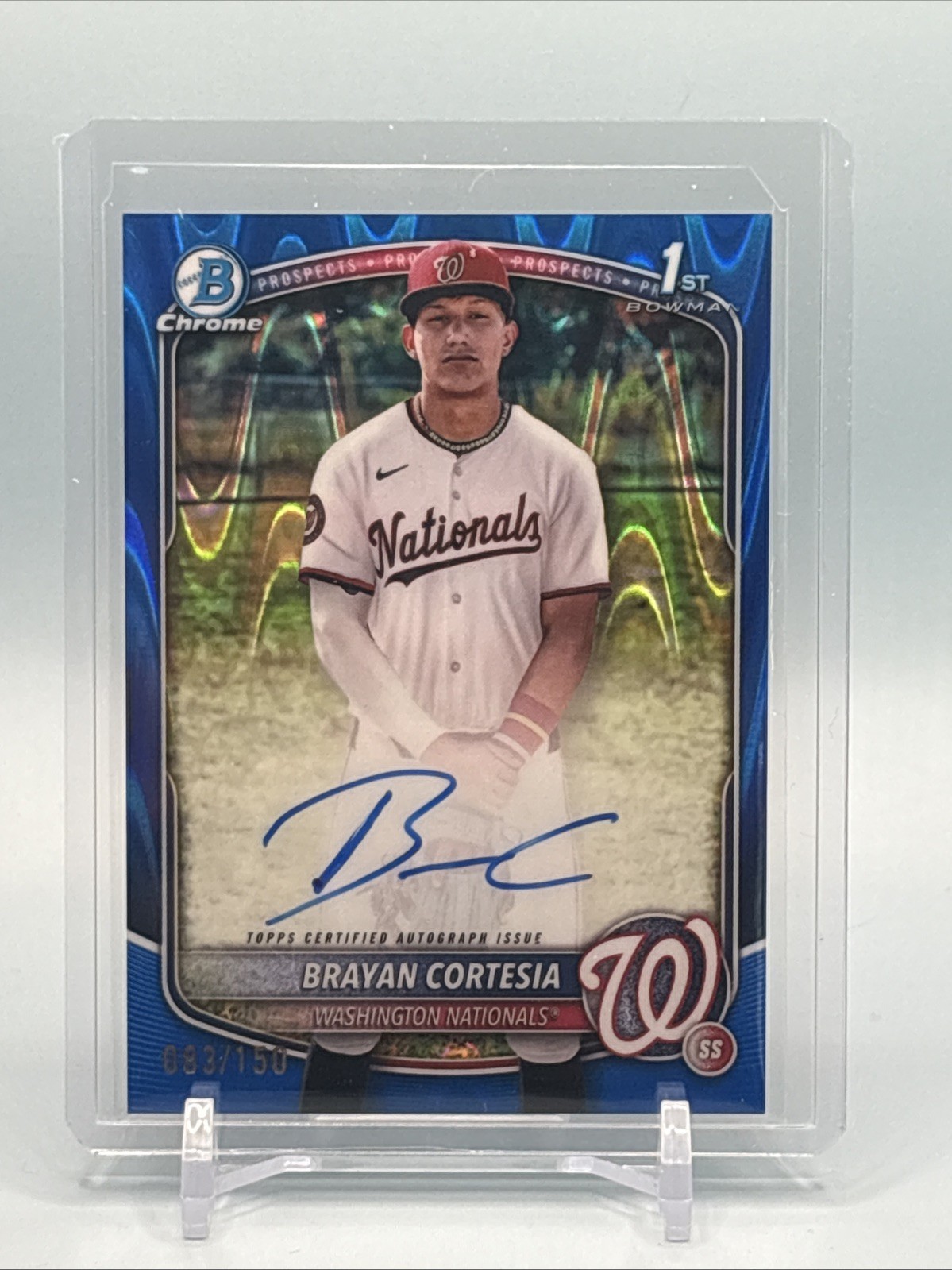 BRAYAN CORTESIA 2025 BOWMAN CHROME 1ST BLUE RAYWAVE NATIONALS AUTO /150