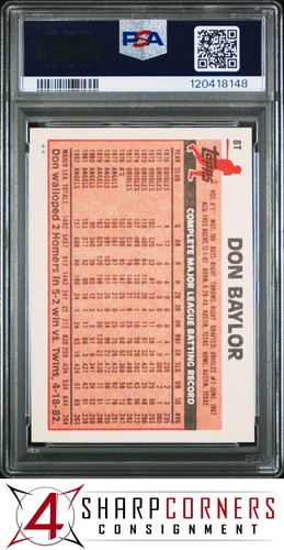 1983 TOPPS TRADED #8T DON BAYLOR YANKEES PSA 10 - Picture 2 of 2