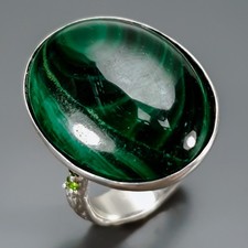 Handmade 32 ct Natural Malachite Ring 925 Sterling Silver Size 7 /R449399