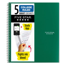 Five Star 5-Subject Spiral Notebook: 8 in. x 11-1/2 in. Green 