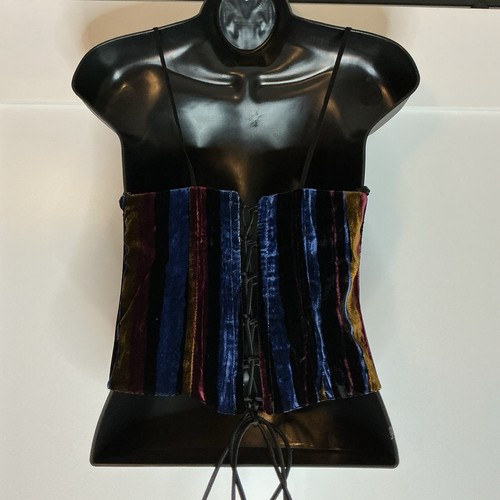 Vintage Y2K Betsy & Adam Velvet Striped Corset Size 8 Jewel Tones Gothic Grunge - Picture 4 of 6