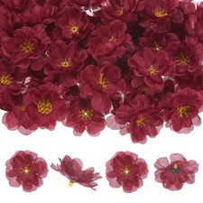 150-Pack Artificial Cherry Blossom Flower Heads, Silk Faux Petals Wine Red 