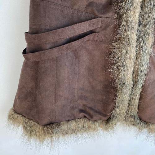 Bagatelle Y2K Western Vest Women L Brown Faux Suede Faux Fur Boho VTG 90s NWT - Picture 3 of 11