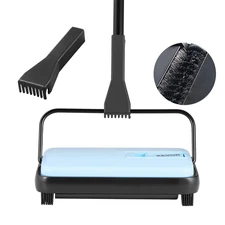 Manual Carpet Floor Sweeper - 6.7 Inch Width, Non-Electric, Lightweight, Blue
