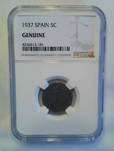 1937 Spain 5 Centimos- NGC Genuine - Spanish Civil War Era Coin 