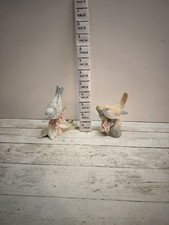 Vintage 1986 St Michael ceramic bird on stump ornament. 11cm Pair Free Postage