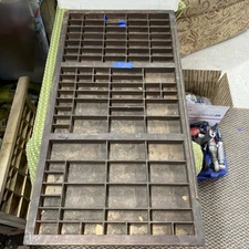 Vintage Wood Printers Drawer Letterpress Tray Shadowbox 16.5”X32”  D-27
