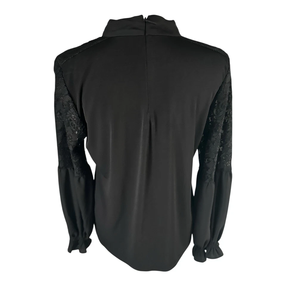 Karl Lagerfeld Women High Neck Long Sleeves Black Lace Blouse Size Medium - Image 4 of 4