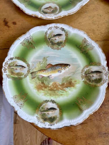 Vintage PM Bavaria Fish Plates, 9” Diameter, 24K Gold Gilt, Set of 4, RARE - Picture 4 of 11