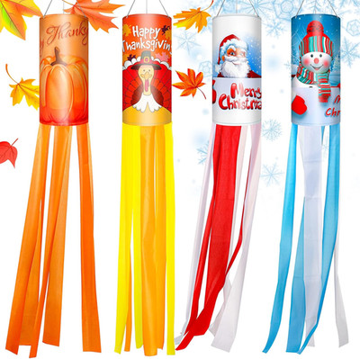 4 Pcs Thanksgiving Fall Windsocks Turkey Pumpkin Maple Leaf Autumn Christmas San