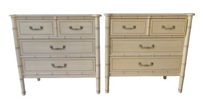 Pair Henry Link Faux Bamboo Bachelor Chest 3 drawers Dressers 2 LG Nightstands
