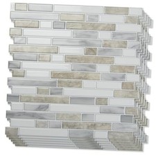 10-Sheet Heavy-Duty Peel and Stick Backsplash, 12 x 12 Inch Beige White