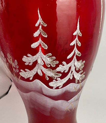 FENTON KUNSTGLAS RUBINROT WEISS FRITTE & GOLD HELL STERN VASE VINTAGE - Bild 9 von 13