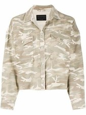Allsaints Women's Sol Cropped Shirt Jacket Cammo Camouflage Cream Size 8