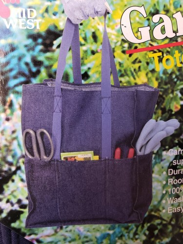 Garden Tote Bag New MidWest Medium Open Top Canvas Blue 100% Cotton - Picture 4 of 5