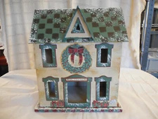 Hand painted wood saltbox Christmas house 13"